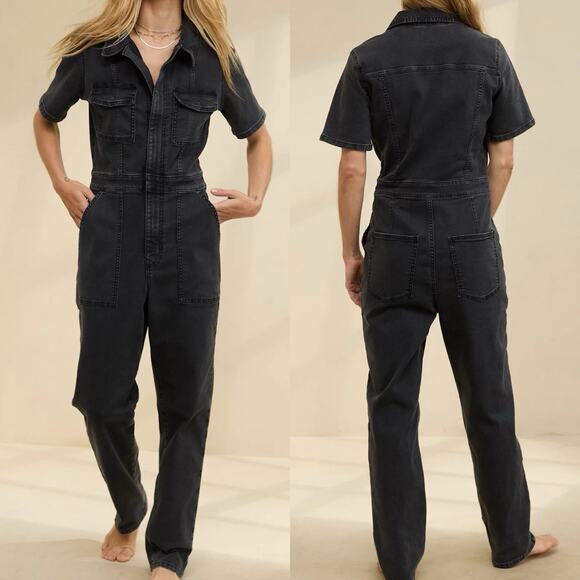 Aerie Utility Jumpsuit Womens S Small Charcoal Ash Black Zip Short Sleeve - Picture 1 of 8